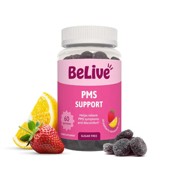 BeLive PMS Support Gummies Supplement – Helps Relieve PMS Symptoms – Hormonal Balance Mood Swings & Cramps Relief, Bloating Support – with Chaste Tree Extract - Strawberry Lemonade Flavor – 60 Count BeLive buy supplements canada