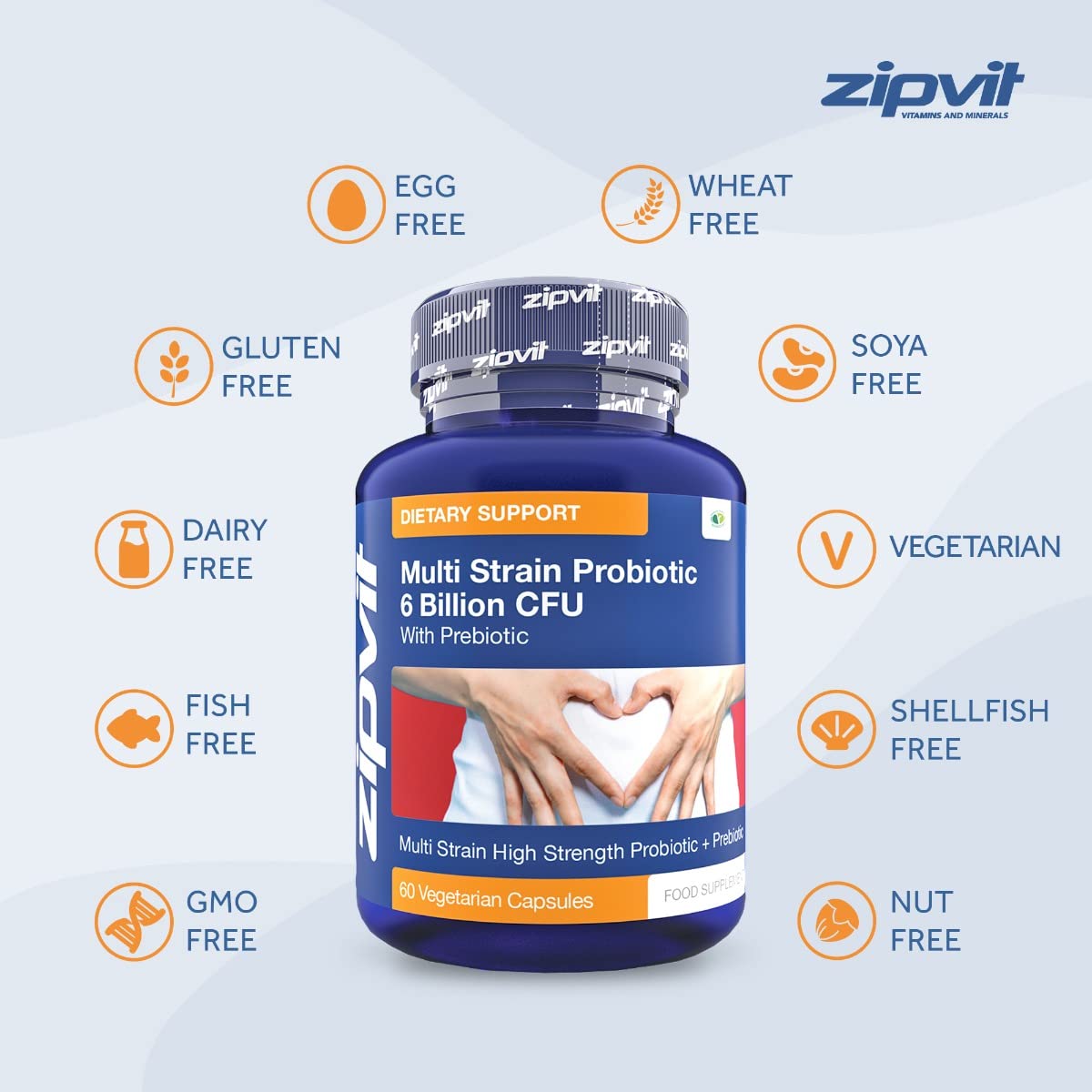 Probiotic 6 Billion Multi-Strain Live Bio Cultures Complex with Prebiotic, 60 Vegetarian Zipvit buy supplements canada