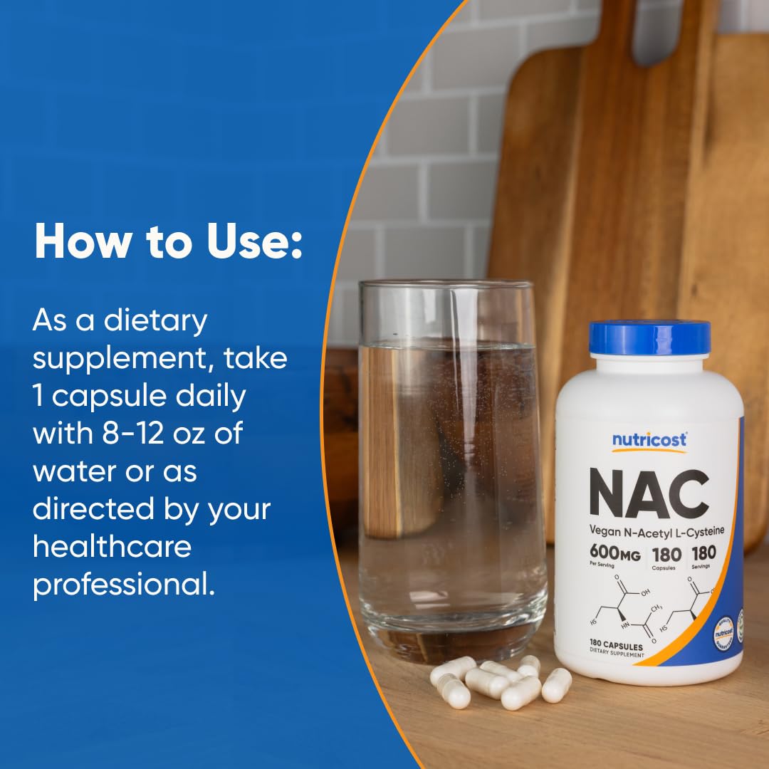 Nutricost N-Acetyl L-Cysteine (NAC) 600mg, 180 Capsules - Non-GMO, Gluten Free Nutricost buy supplements canada