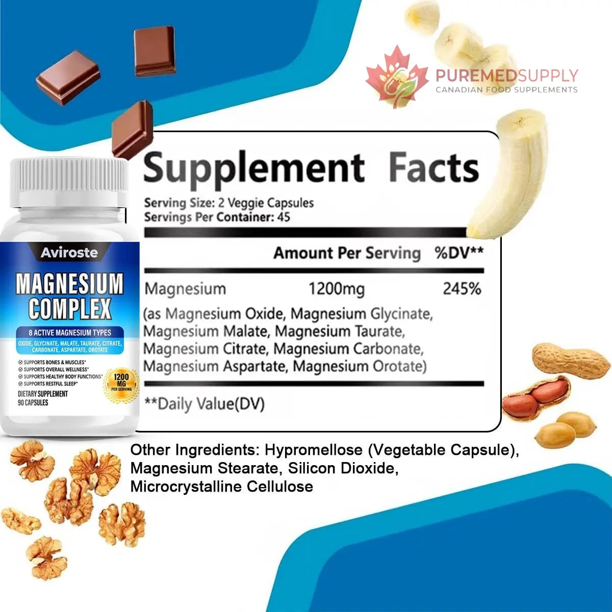 8 in 1 Magnesium Complex Supplement - 8 Elemental 1000mg - Magnesium Glycinate, Citrate, Malate, Taurate - High Absorption,for Muscle, Nerve & Sleep Support - 90 Capsules Aviroste buy supplements canada