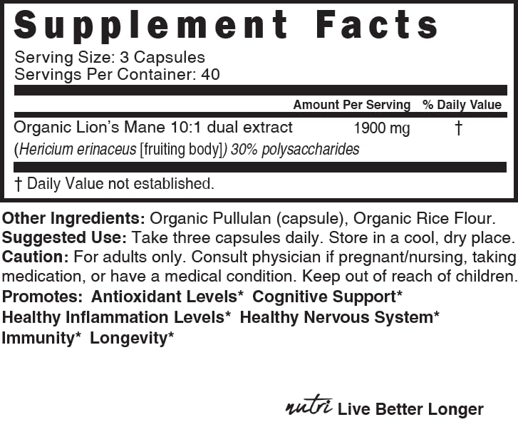 Nutri Organic Lions Mane Supplement Capsules - 1900 mg, 10:1 Dual Extraction, 120 Count Nature's Fusions buy supplements canada