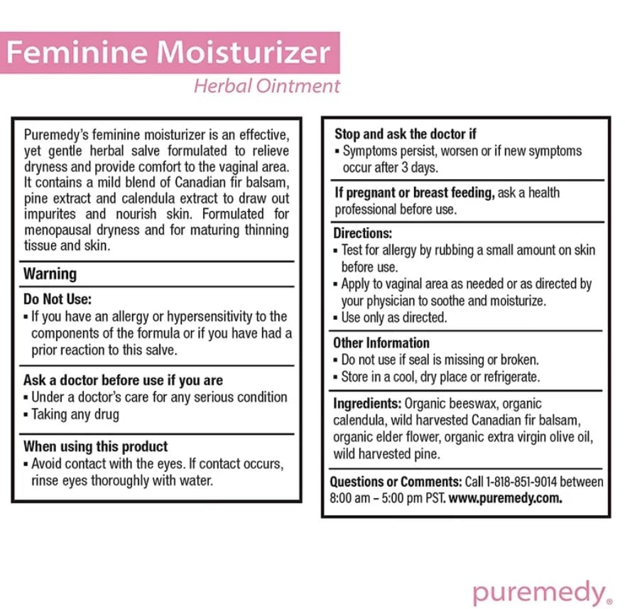 Puremedy Feminine Moisturizer for Women All Natural & Organic Unscented Moisturizing Herbal Salve Puremedy buy supplements canada