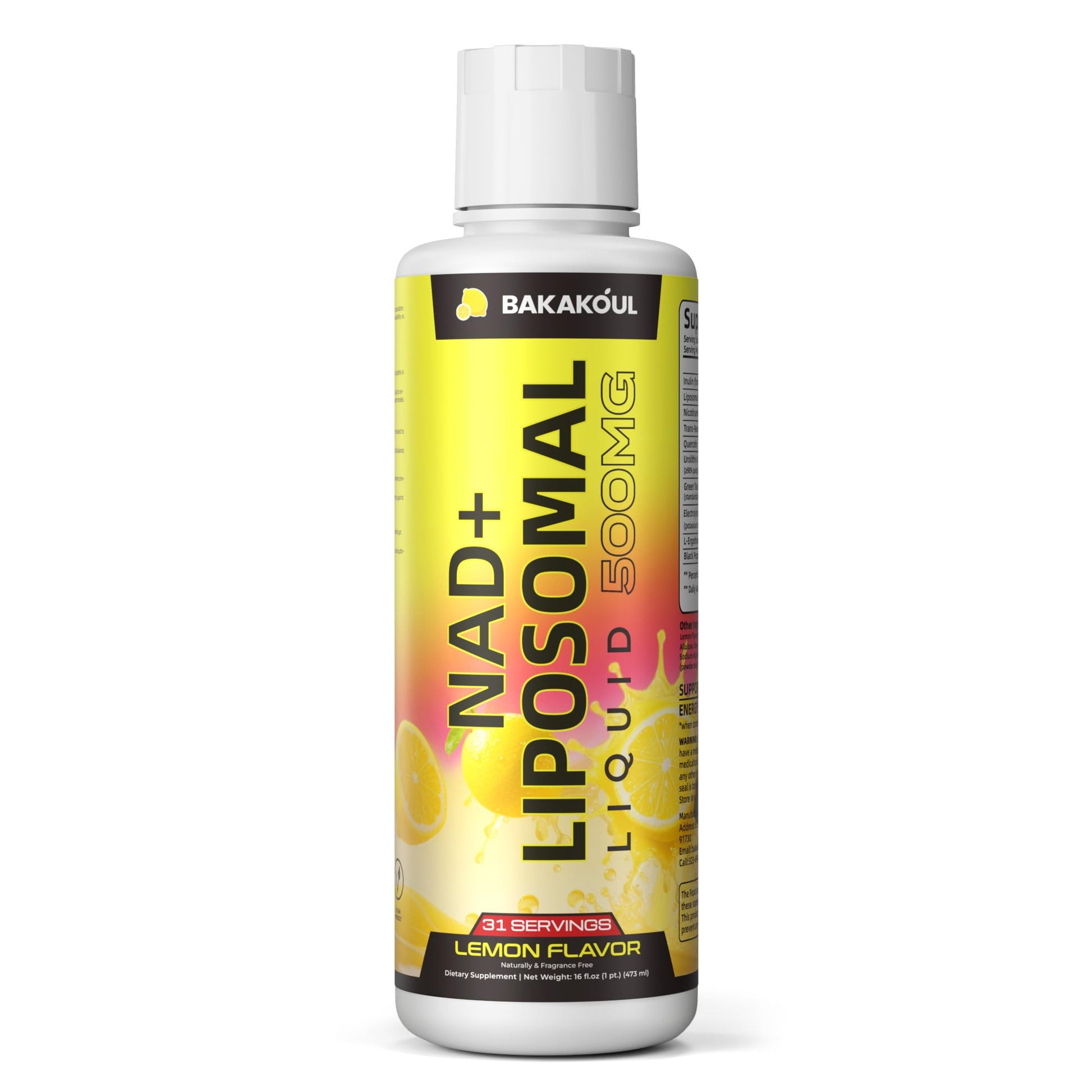 Liposomal NAD+ Liquid Supplement - Designed to Help Support Absorption - Nhanced Cellular Uptake, Helps Support Normal Cellular Health, Supports Cellular Energy Metabolism and Vitality - Lemon Flavor BAKAKOUL buy supplements canada