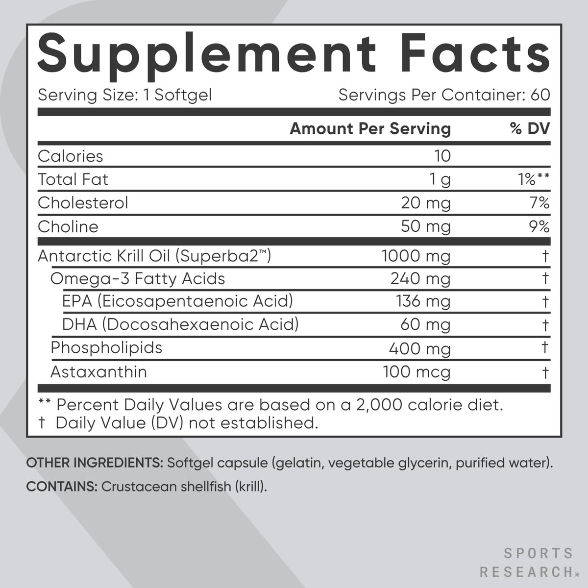 Sports Research® Omega-3 Krill Oil 1000mg - Pure Antarctic Superba Krill with Phospholipids, Choline & Astaxanthin - MSC Certified Sustainable · Non-GMO · Gluten Free - 60 Softgels Sports Research buy supplements canada