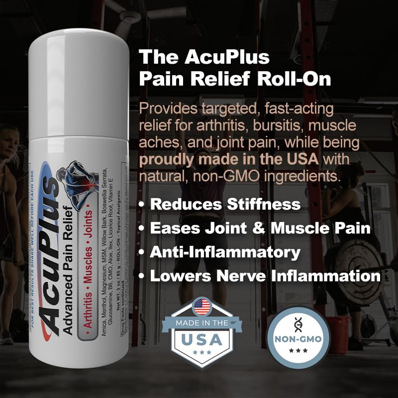 AcuPlus - Pain Relief Roll On - Topical Anti Inflammatory to Soothe Muscles & Joints - Arthritis Pain Reliever, Bursitis, Tendonitis Cream - TSA Compliant, Convenient Roll On - 3 fl. oz. (Pack of 1) AcuPlus buy supplements canada
