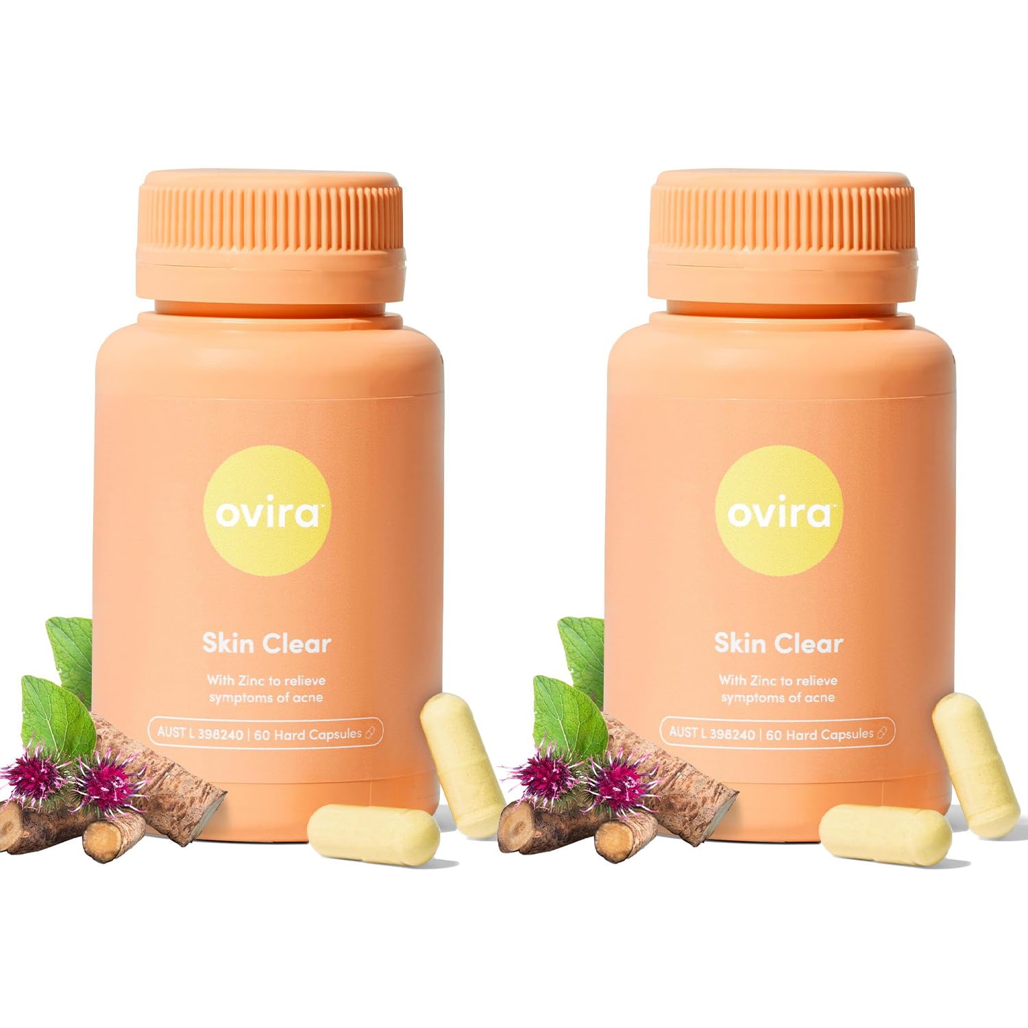 Ovira Skin Clear with ZINCBRIGHT - 60 Capsules for Clear and Glowing Skin | Rosacea & Hormonal Acne Treatment | Support Collagen Production | Acne Supplements for Women & Men - Pack of 2 Ovira buy supplements canada