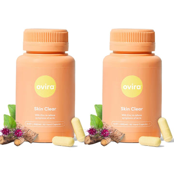 Ovira Skin Clear with ZINCBRIGHT - 60 Capsules for Clear and Glowing Skin | Rosacea & Hormonal Acne Treatment | Support Collagen Production | Acne Supplements for Women & Men - Pack of 2 Ovira buy supplements canada