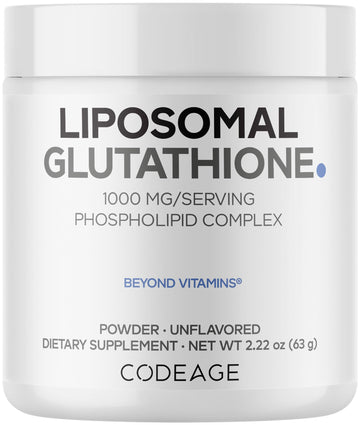 Codeage Liposomal Glutathione Powder - 1,000 mg Vegan Reduced L-Glutathione per Serving, Liposomal Delivery - 2-Month Supply - Unflavored - Phospholipid - Non-GMO Gluten-Free - 2.22 Oz Codeage buy supplements canada