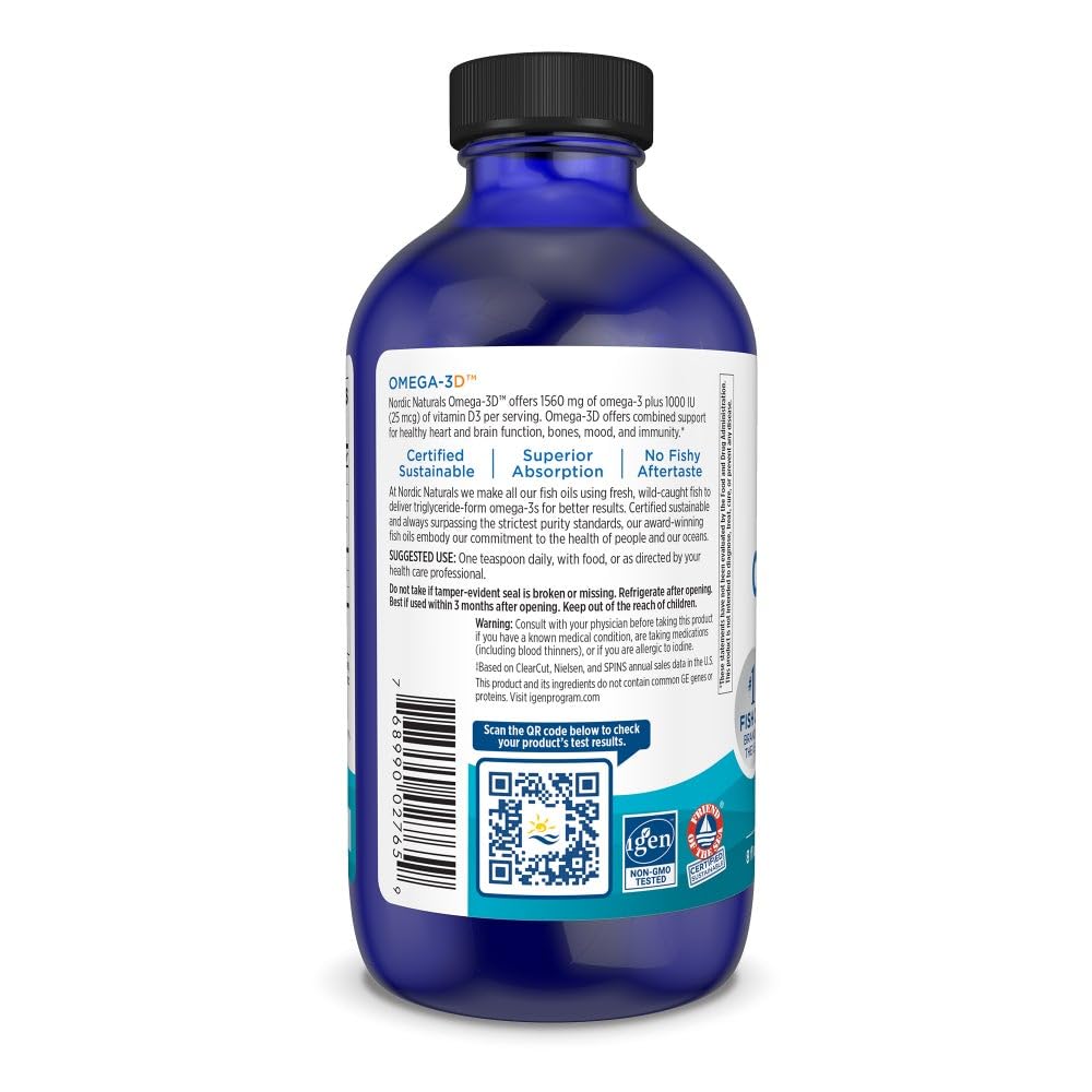 Nordic Naturals Omega-3D, Lemon Flavor - 8 oz - 1560 mg Omega-3 + 1000 IU Vitamin D3 - Fish Oil - EPA & DHA - Immune Support, Brain & Heart Health, Healthy Bones - Non-GMO - 48 Servings Nordic Naturals buy supplements canada