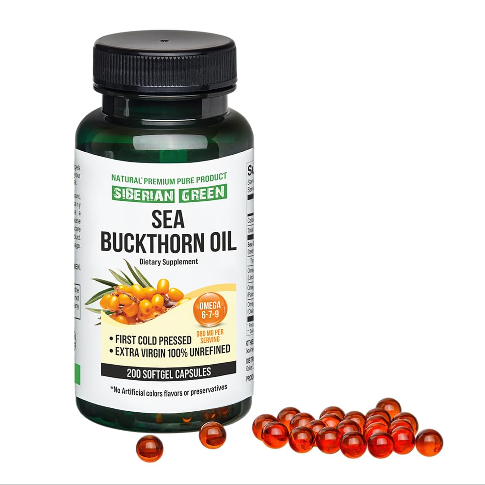 Siberian Sea Buckthorn Oil Capsules 200 Softgels | from Wild-harvested Siberian Sea Siberian Green buy supplements canada