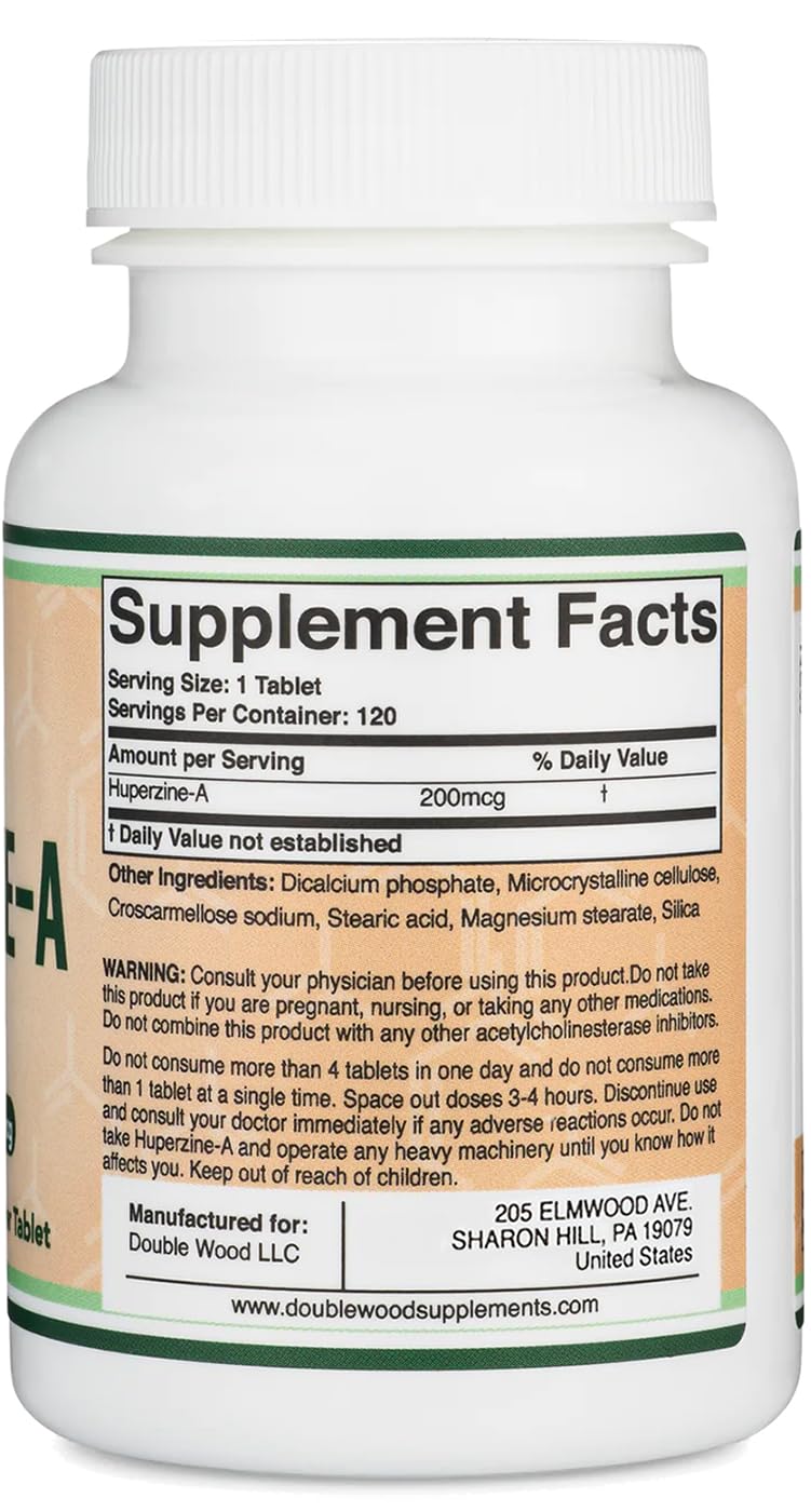 Huperzine A 200mcg (Third Party Tested) 120 Tablets, Brain Supplement to Promote Acetylcholine (Acetylcholinesterase Inhibitor) - Supports Memory and Focus by Double Wood Double Wood Supplements buy supplements canada