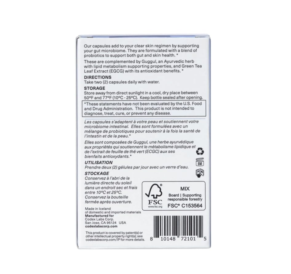 Codex Labs Shaant Clear Skin Supplement – 60 Vegan Capsules | Acne Probiotics with 9-Strain Blend, Green Tea EGCG & Guggul – Daily Support for Acne-Prone Skin & Clear Complexion Codex Labs buy supplements canada