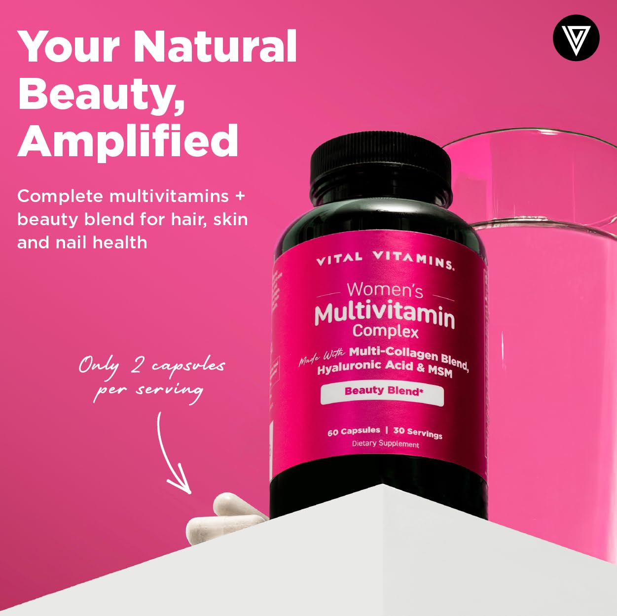 Vital Vitamins Women's Multivitamin Complex - Made with Multi-Collagen Blend, Hyaluronic Acid, & MSM - Beauty Multivitamins - with Vitamin A, C, E, B6, B12, D3-60 Capsules Vital Vitamins buy supplements canada