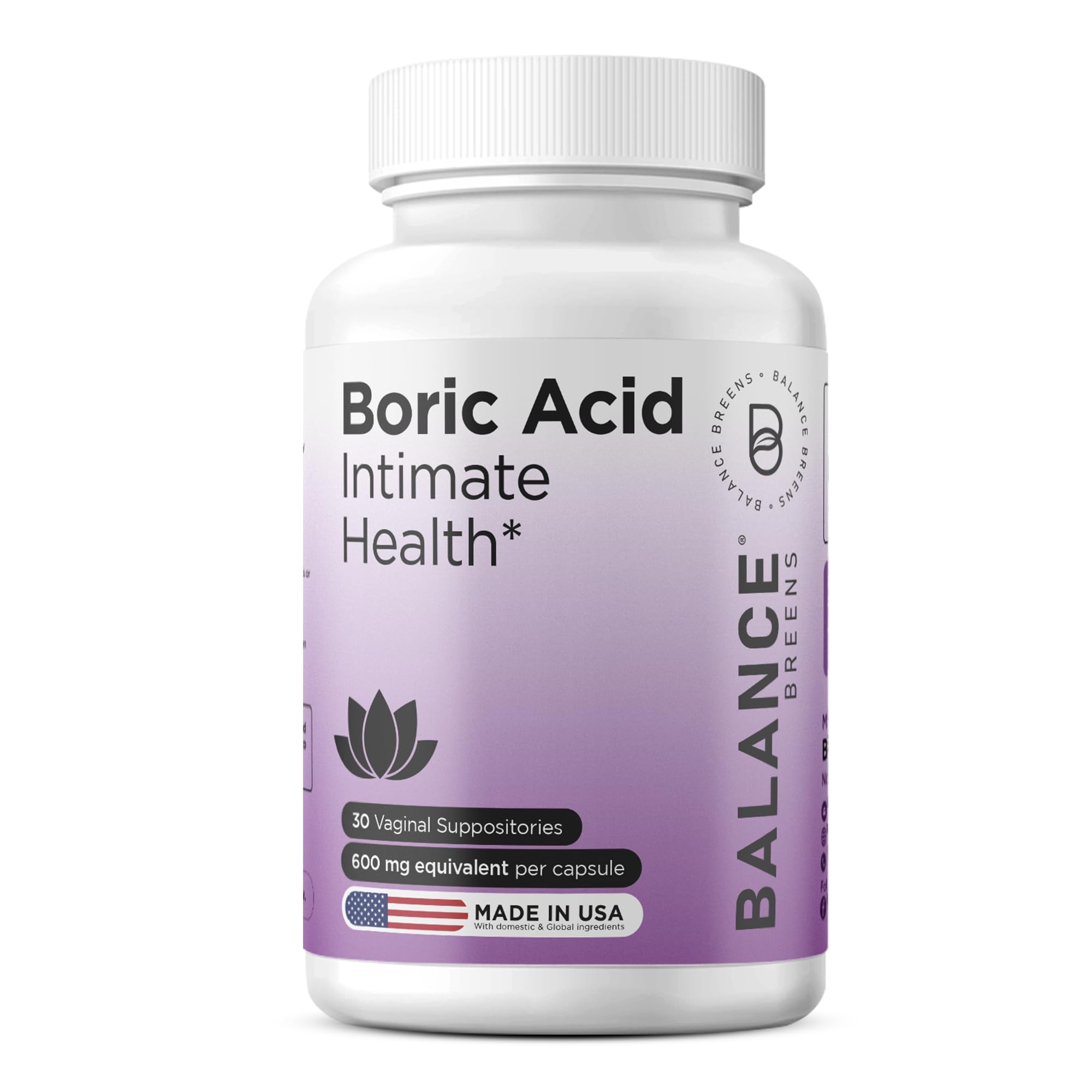 Boric Acid Suppositories for Women, 600 mg, 30 Vaginal Use Capsules - pH Balance Pills, Intimate Health Support, Yeast Infection Treatment, Made in USA (Pack of 1) Balancebreens buy supplements canada