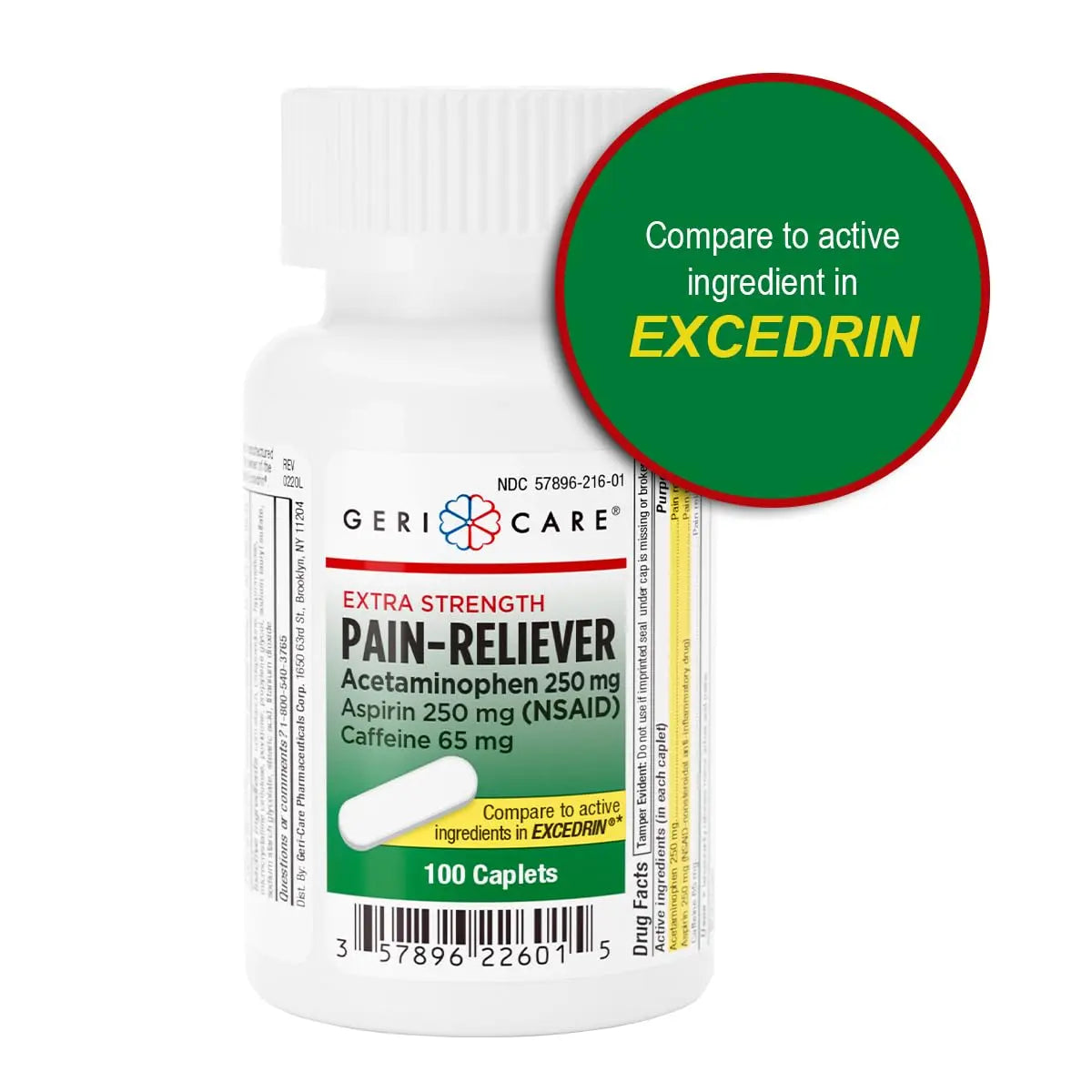GeriCare Pain Reliever Extra Strength Caplets – 100 Count – Acetaminophen 250mg, Aspirin 250mg (NSAID), Caffeine 65mg – Powerful Triple-Action Formula for Headaches, Migraines & Minor Aches (2 Pack) GeriCare buy supplements canada