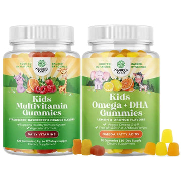 Bundle of Plant Based Kids Multivitamin Gummies with Vitamins A C D3 E B Zinc and DHA Omega 3 Gummies with Vegetarian 6 9 for Vision Brain Immunity Support Natures Craft buy supplements canada