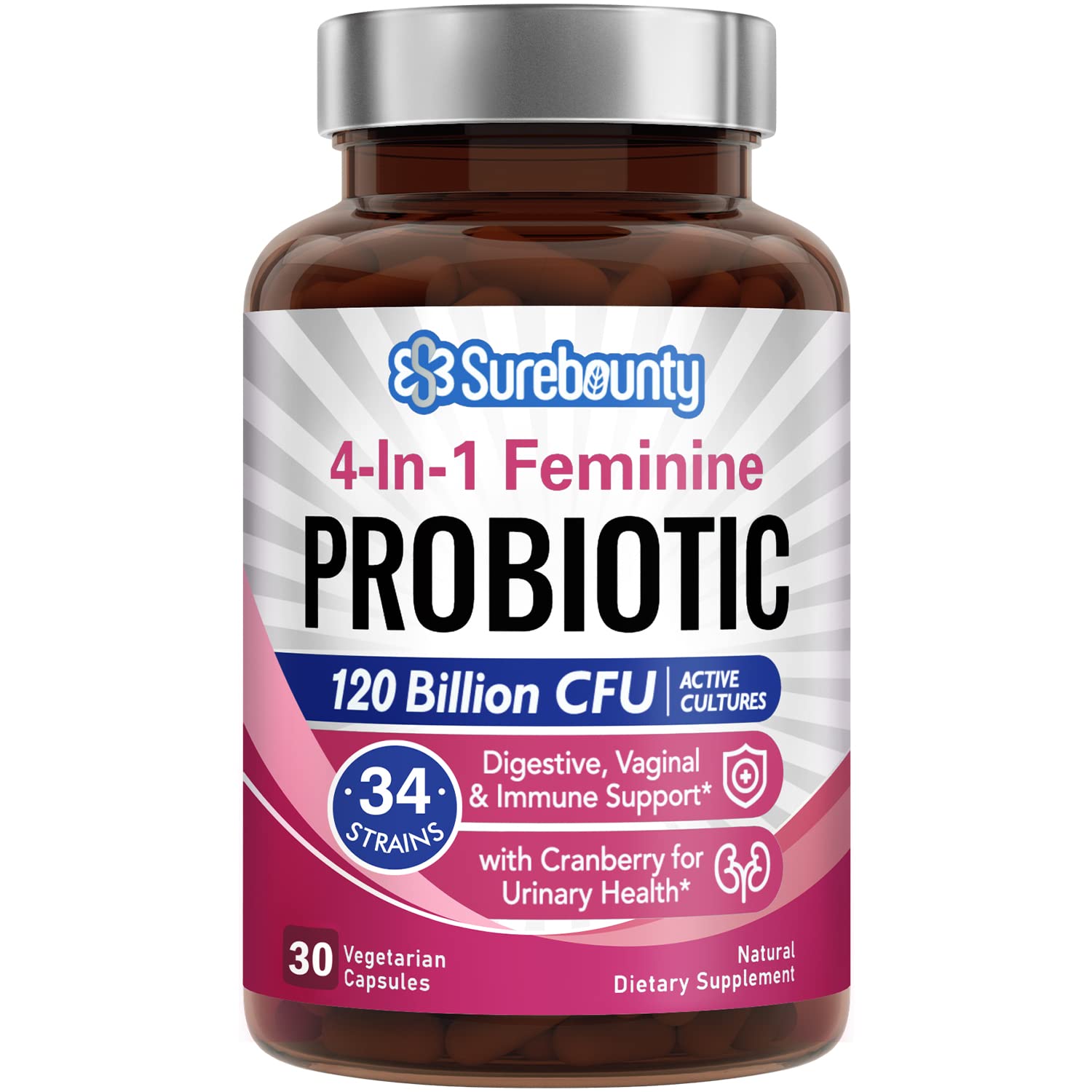 Surebounty Probiotics for Women, 120 Billion CFU 34 Strains, Prebiotics + Digestive Enzymes Surebounty buy supplements canada