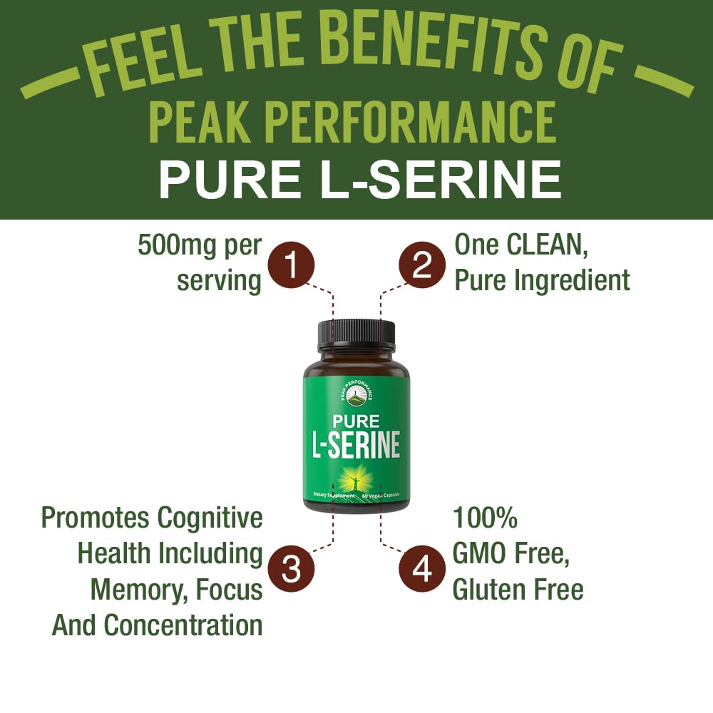 Peak Performance L-Serine Capsules 500mg Best Brain and Nootropic Amino Acids for Production of L-Cystine, L-Tryptophan and Serotonin. USA Grade L Serine Pills. Non-GMO Supplement (60 Servings) Peak Performance buy supplements canada