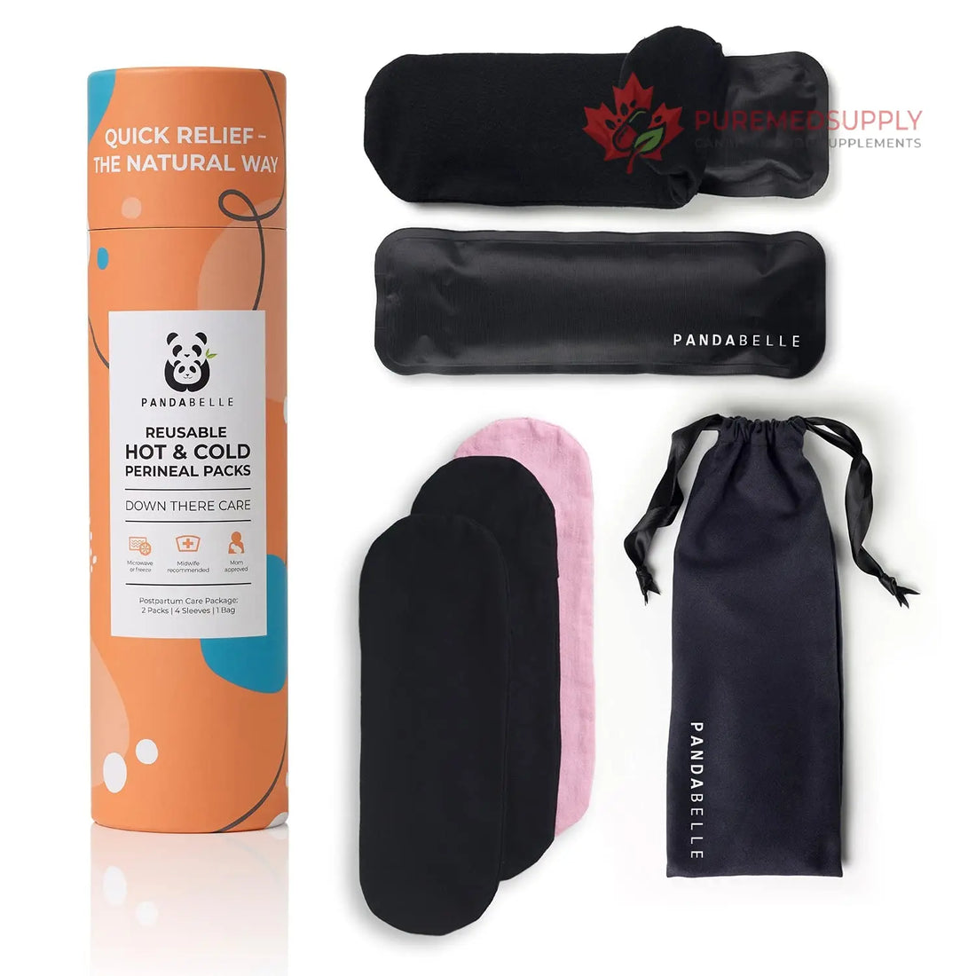 Pandabelle Hot & Cold Reusable Perineal Ice Pack with 4 Washable Cotton Sleeves & Carry Bag for Postpartum Perineal Pain, Hemorrhoids, C-Section Scar, Breastfeeding, Post-Waxing Hair Removal & More PANDABELLE buy supplements canada