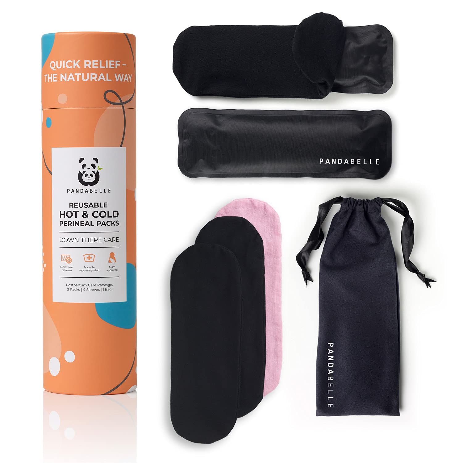 Pandabelle Hot & Cold Reusable Perineal Ice Pack with 4 Washable Cotton Sleeves & Carry Bag for Postpartum Perineal Pain, Hemorrhoids, C-Section Scar, Breastfeeding, Post-Waxing Hair Removal & More PANDABELLE buy supplements canada