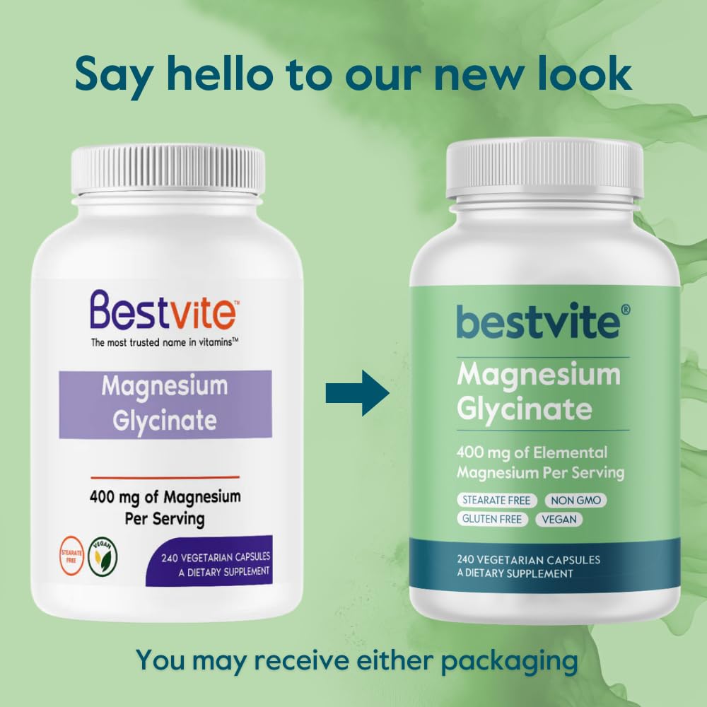 BESTVITE Filler-Free Magnesium Glycinate - 400mg of Magnesium per Serving (240 Veg Caps)- Chelated Bisglycinate for Muscle, Relaxation, Stress & Sleep Support* - For Men & Women - No Stearates - Vegan BESTVITE buy supplements canada
