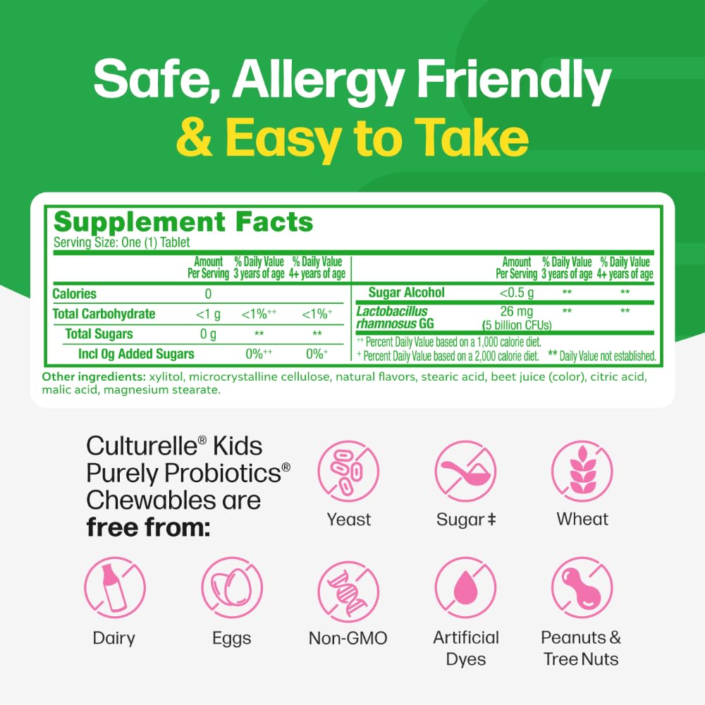 Culturelle Kids Chewable Daily Probiotic for Kids, Ages 3+, 30 Count, #1 Pediatrician-Recommended Brand, Natural Berry Flavored Daily Probiotics Culturelle buy supplements canada