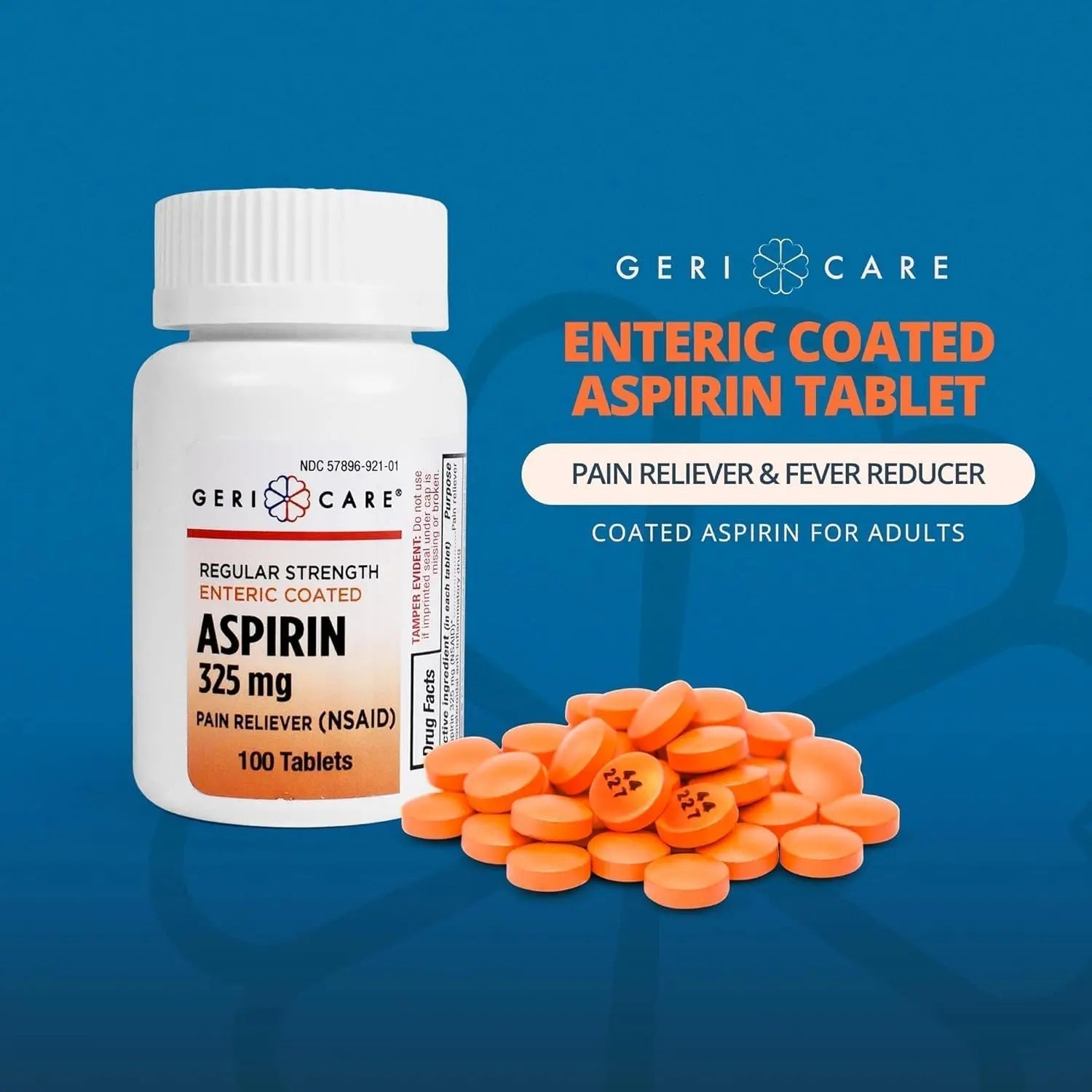 Enteric Coated Aspirin Tablets 325mg (100 Count) by GeriCare- NSAID Pain Reliever & Fever Reducer Coated Aspirin for Adults- Regular Strength Aspirin for Headache Arthritis Menstrual & Muscle Pain GeriCare buy supplements canada