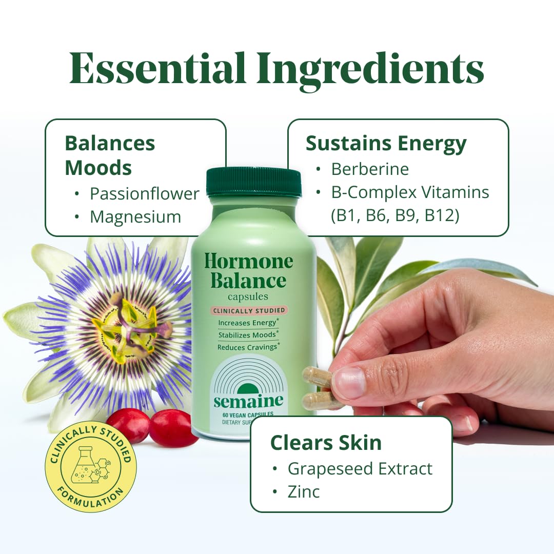 Semaine Hormone Balance – Clearer Skin, Enhanced Moods, Deeper Sleep & Happier Hormones. Hormone-Free, Vegan Capsule, Multi-Symptom Support (60 ct) Semaine buy supplements canada