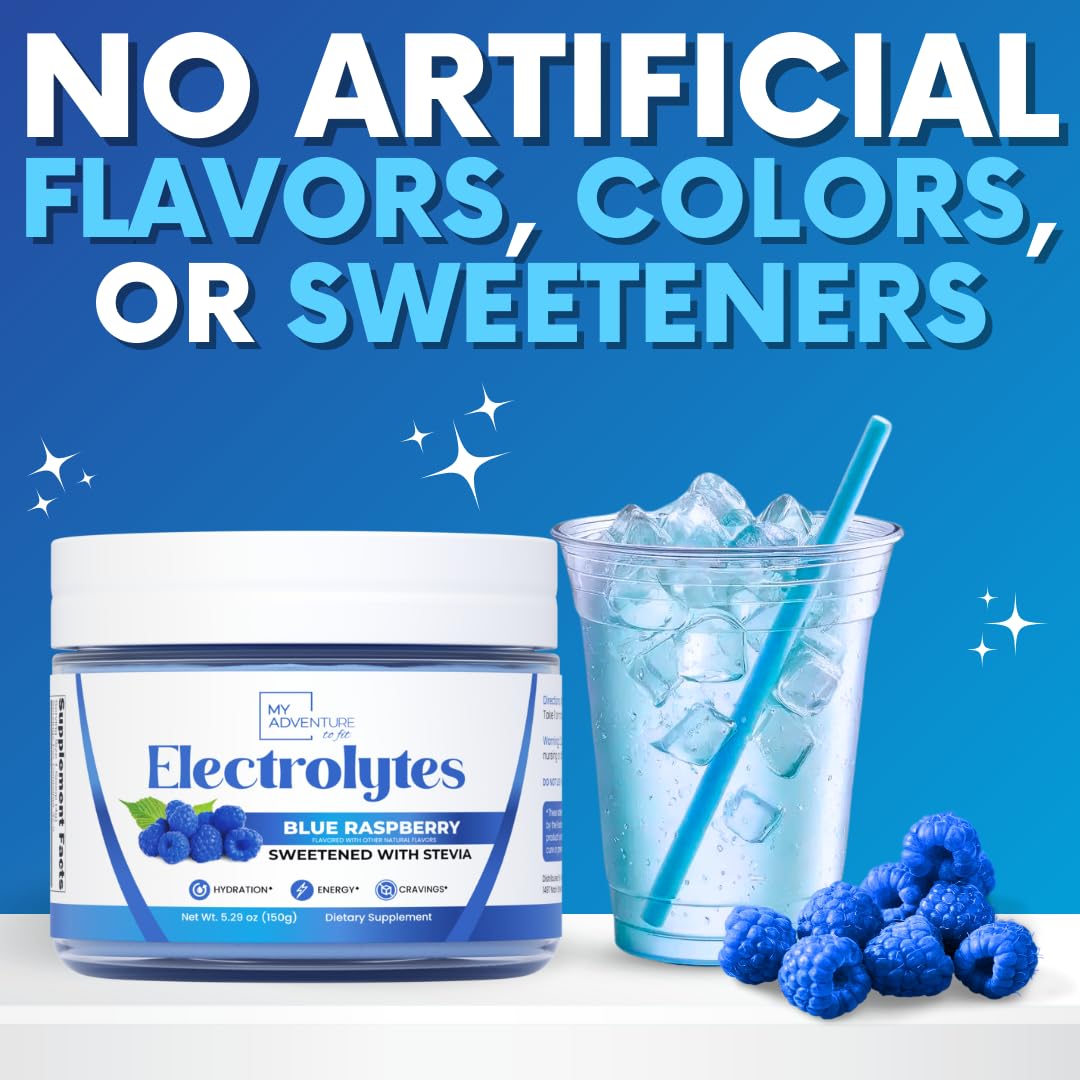 Zero Sugar - Blue Raspberry Electrolytes Powder - Refreshing Hydration - Caffeine Free Energy - All Natural Ingredients - Vegan, Keto and Paleo - Sugar Free Electrolyte Powder Drink Mix - 37 Servings My Adventure to Fit buy supplements canada