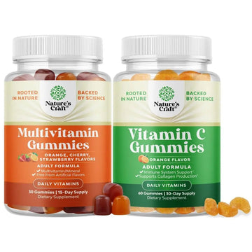 Bundle of Multivitamin Gummies for Adults - Vitamin Gummy for Energy and Immunity - Halal and Chewable Vitamin C Gummies for Adults Natures Craft buy supplements canada