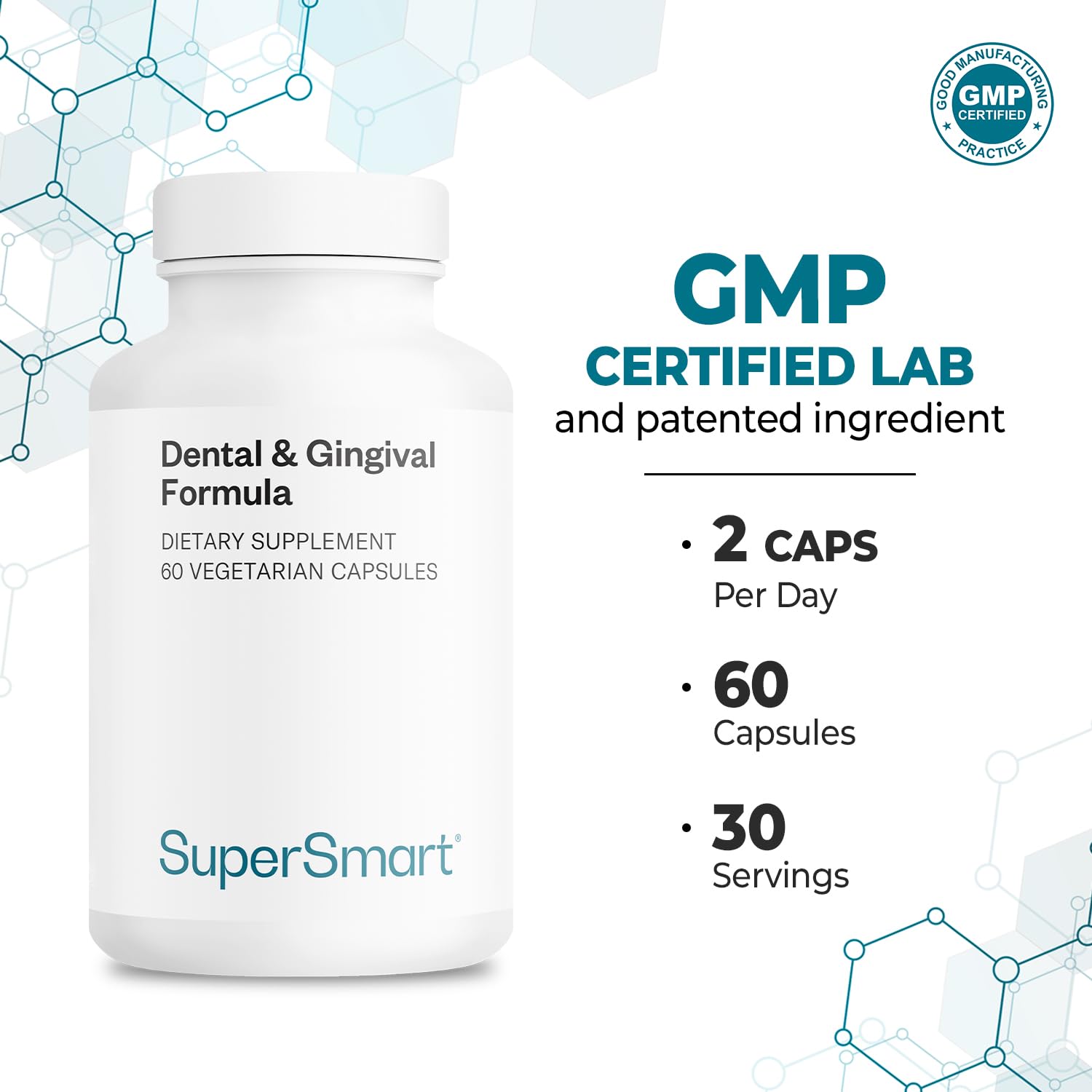 Supersmart - Dental & Gingival Formula (Patented) - Oral Care Supplement - with TEES-10 | Non-GMO & Vegan - 60 Vegetarian Capsules Supersmart buy supplements canada