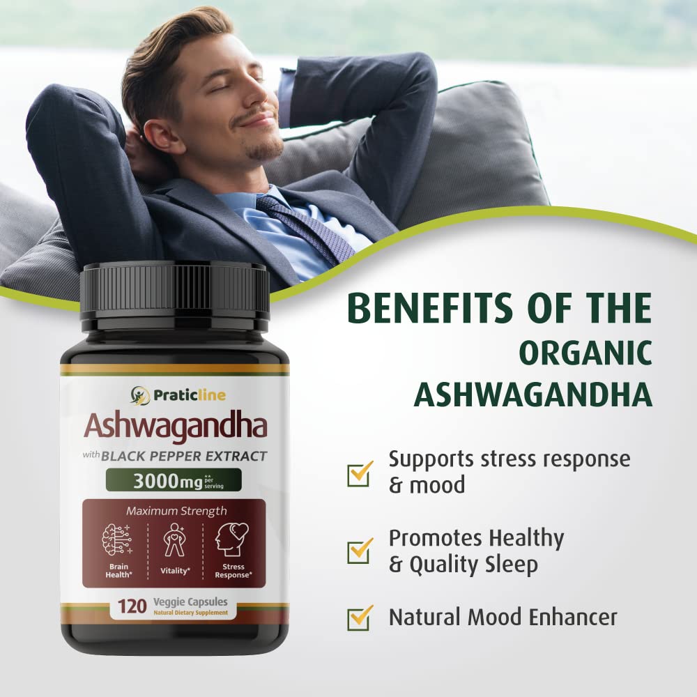 PRATIC LINE Ashwagandha Capsules 3,000 mg - 120 Vegan Cap Made with Organic PRATIC LINE buy supplements canada