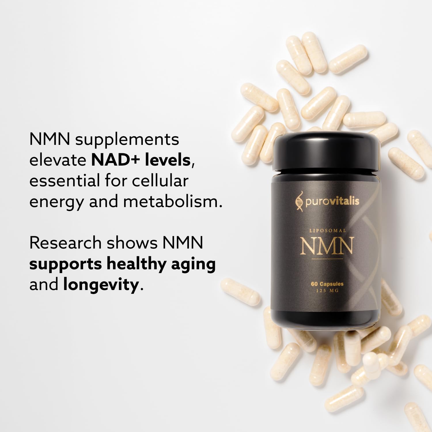 PUROVITALIS Liposomal NMN, 250mg Longevir Nicotinamide Mononucleotide Supplement, NAD+ Boost for Cellular Health, Energy & Healthy Aging, 1-Month Supply (60 Vegan Capsules) PUROVITALIS buy supplements canada