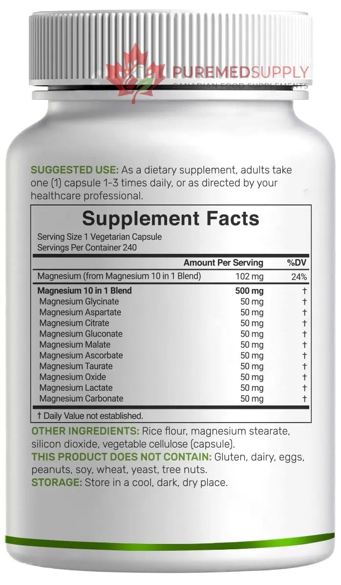 Magnesium Complex 500mg, 240 Veggie Capsules – 10-in-1 Glycinate, Citrate, Malate, Oxide, & More – 100% Chelated for Easy Absorption – Essential Mineral Supplement – Non-GMO DEAL SUPPLEMENT buy supplements canada