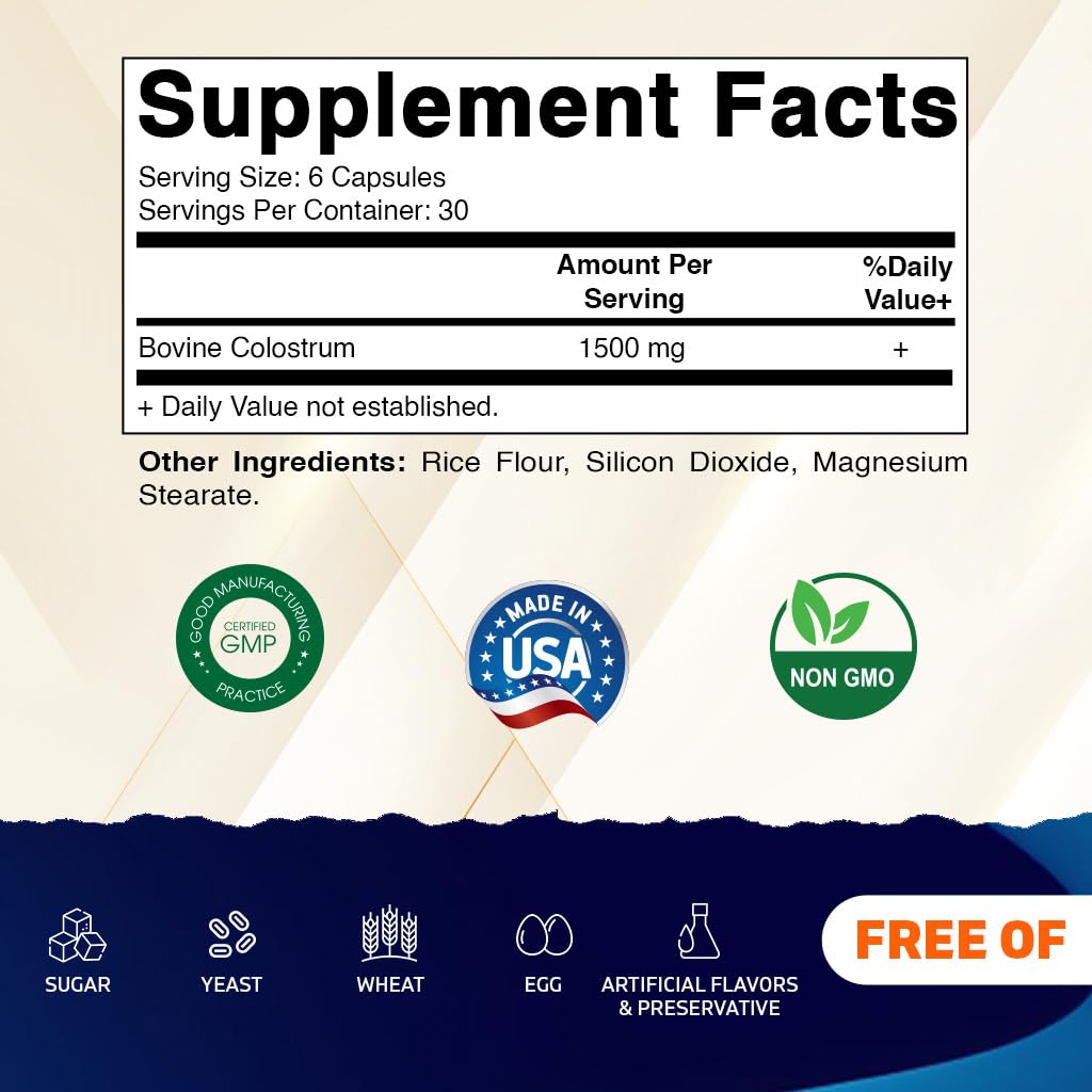 Vitamatic Bovine Colostrum 30% IgG Supplement 1500 mg per Serving - Supplement for Gut Health, Hair Growth, Beauty, Muscle Recovery, & Immune Support - 180 Veg Capsules Vitamatic buy supplements canada
