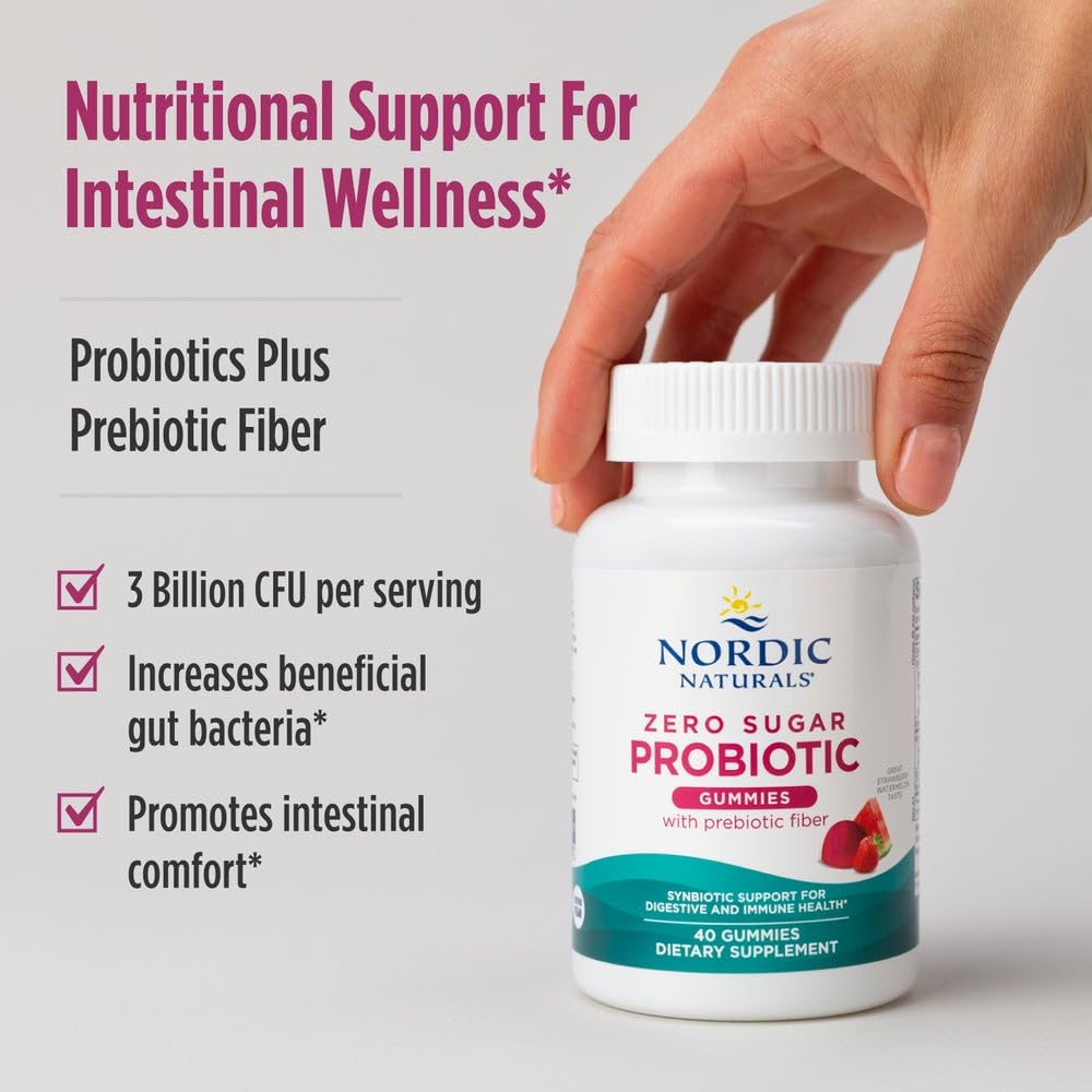 Nordic Naturals Zero Sugar Probiotic Gummies - Strawberry Watermelon Flavor - 40 Gummies - Supports Digestive Wellness & Immune Health - Non-GMO - Third Party Tested - Vegan - 20 Servings Nordic Naturals buy supplements canada