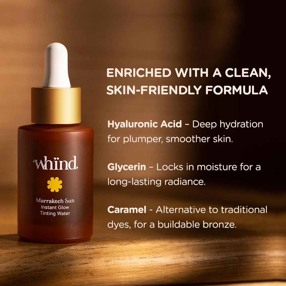 WHIND Marrakech Sun Instant Glow Tinting Water- Self Tanner Face Drops –Bronzing for Face –Lightweight Tanner/Natural Tan- Streak-Free Glow – Tan Drops for Radiant Skin - 1oz / 30ml WHIND buy supplements canada