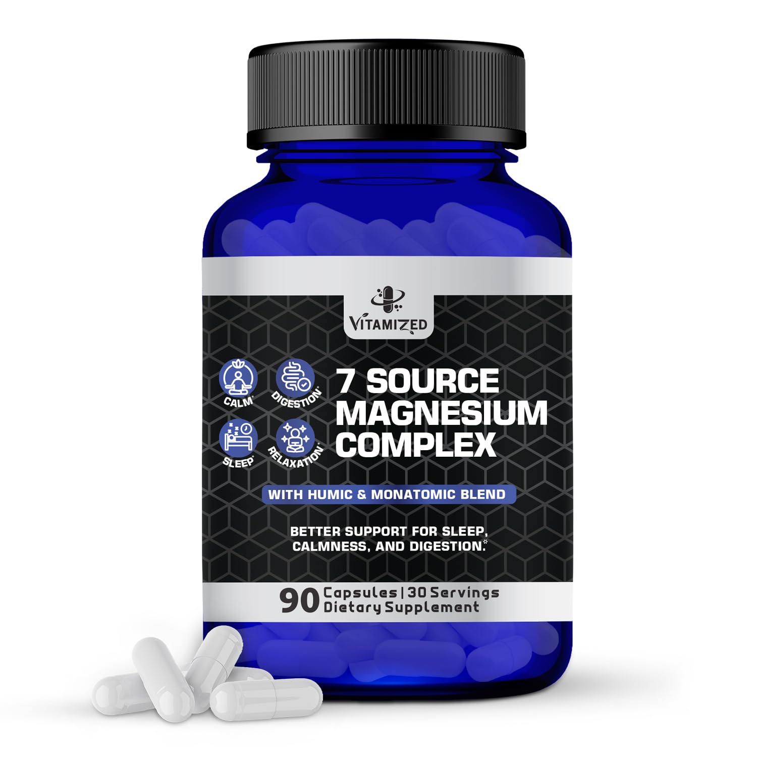 Magnesium Complex for Sleep, Relaxation, Digestion & Calm – Magnesium Glycinate, Citrate, Bisglycinate, Carbonate, Malate, Orotate, Taurate, + Humic/Fulvic for High Absorption - 90 ct. VITAMIZED buy supplements canada