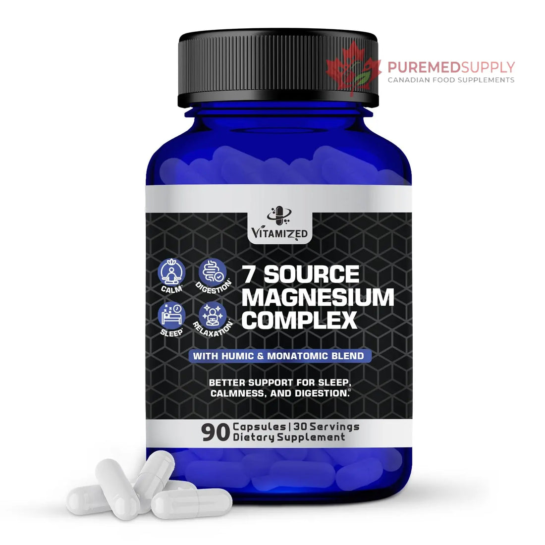 Magnesium Complex for Sleep, Relaxation, Digestion & Calm – Magnesium Glycinate, Citrate, Bisglycinate, Carbonate, Malate, Orotate, Taurate, + Humic/Fulvic for High Absorption - 90 ct. VITAMIZED buy supplements canada