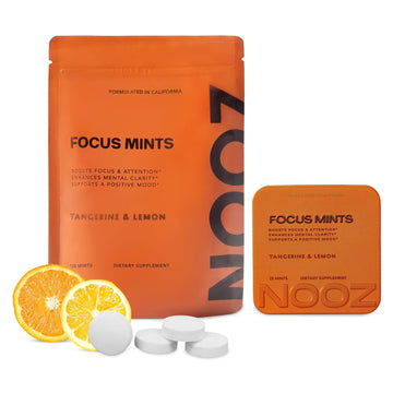 NOOZ Focus Mints Refill Bag - Caffeine-Free Brain Booster for Mental Clarity-Tangerine & Lemon Flavor | Sugar-Free, Travel-Friendly Supplement with Vitamin C, B6, B12 - Non-GMO, Clean Label, 150 Mints NOOZ buy supplements canada
