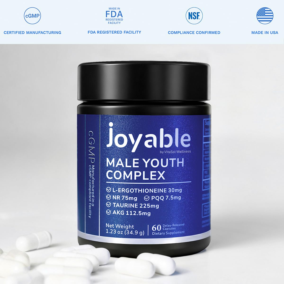 joyable by VitaSol Wellness - Male Youth Complex – Cellular Energy & Healthy Aging Support Supplement with NR, PQQ & Ergothioneine | 60 Capsules joyable by VitaSol Wellness buy supplements canada