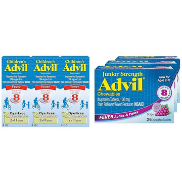 Advil Children's Pain Reliever and Fever Reducer, Dye Free Liquid Ibuprofen for Children (Pack of 3) and Advil Junior Strength Chewable Ibuprofen Pain Reliever and Fever Reducer, Grape Flavored Tablets for Children (Pack of 3) Advil buy supplements canada