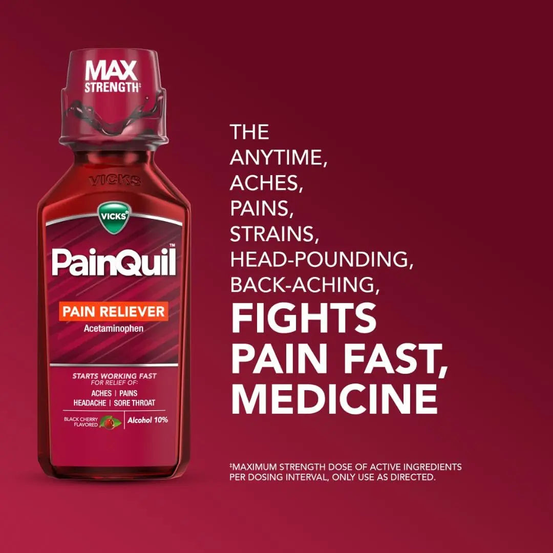 Vicks PainQuil Pain Relief Acetaminophen 1000mg Max Strength‡ Adult Pain Reliever Liquid 12oz, Backache Headache Relief, 1 Daytime Pain Reliever Vicks buy supplements canada