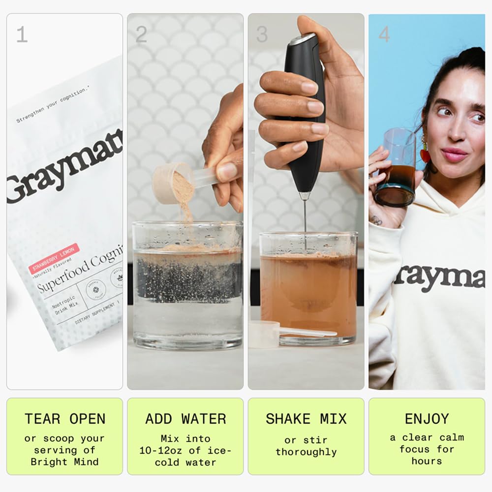 Graymatter Bright Mind Nootropic Powder (6 Travel Packets Variety Pack: Cacao, Tangerine, Strawberry Lemon) – Plant-Based Energy & Focus Drink Mix, Adaptogens & Vitamins, Sugar-Free Daily Supplement Graymatter buy supplements canada