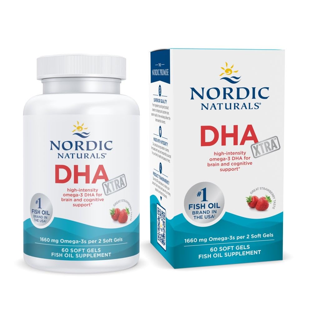 Nordic Naturals DHA Xtra, Strawberry - 60 Soft Gels - 1660 mg Omega-3 - High-Intensity DHA Formula for Brain & Nervous System Support - Non-GMO - 30 Servings Nordic Naturals buy supplements canada