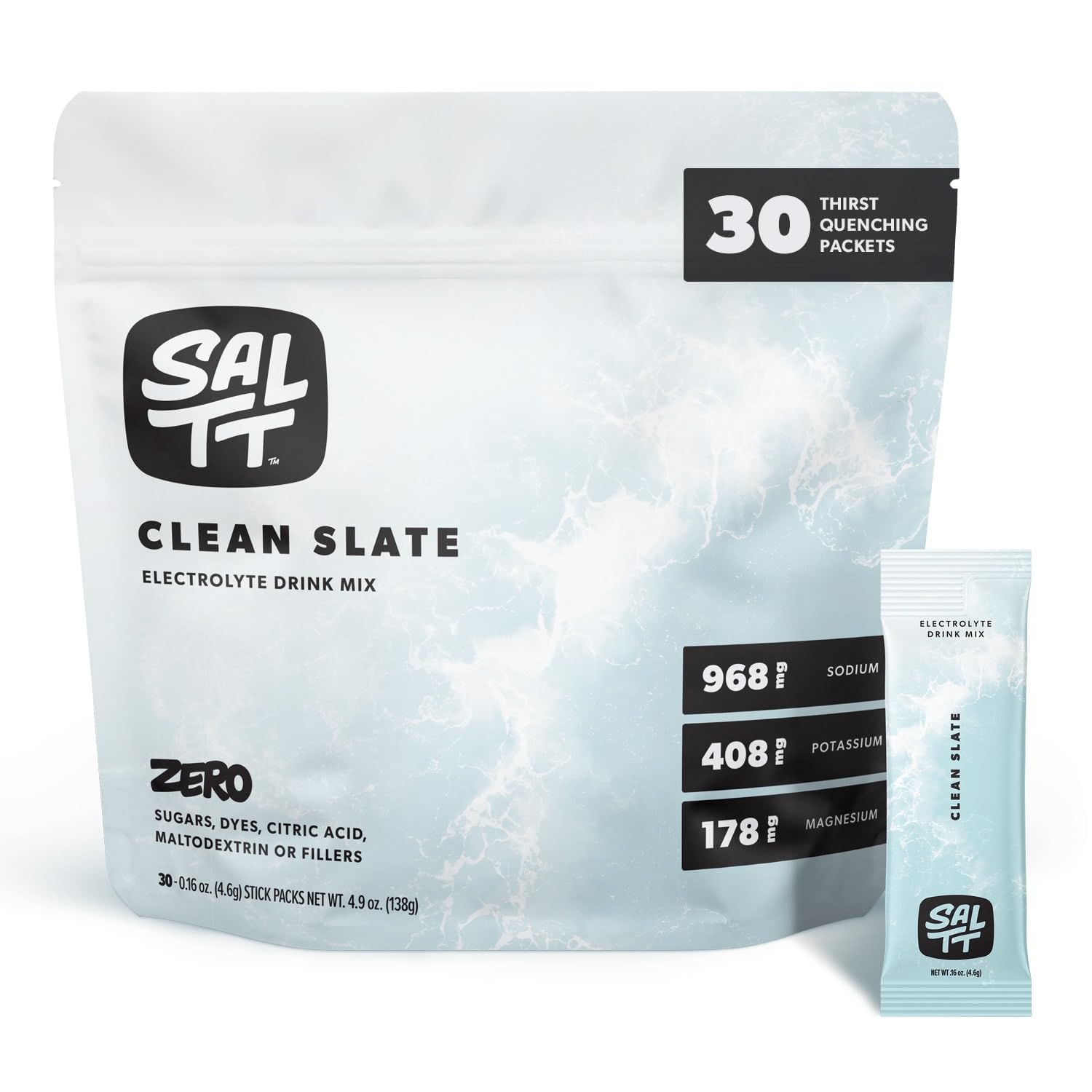 SALTT Electrolytes Powder Unflavored Drink Mix - Clean Slate - 30 Hydration Packets - Magnesium, Potassium, Sodium, Trace Minerals - Zero Sugar Keto Chow buy supplements canada