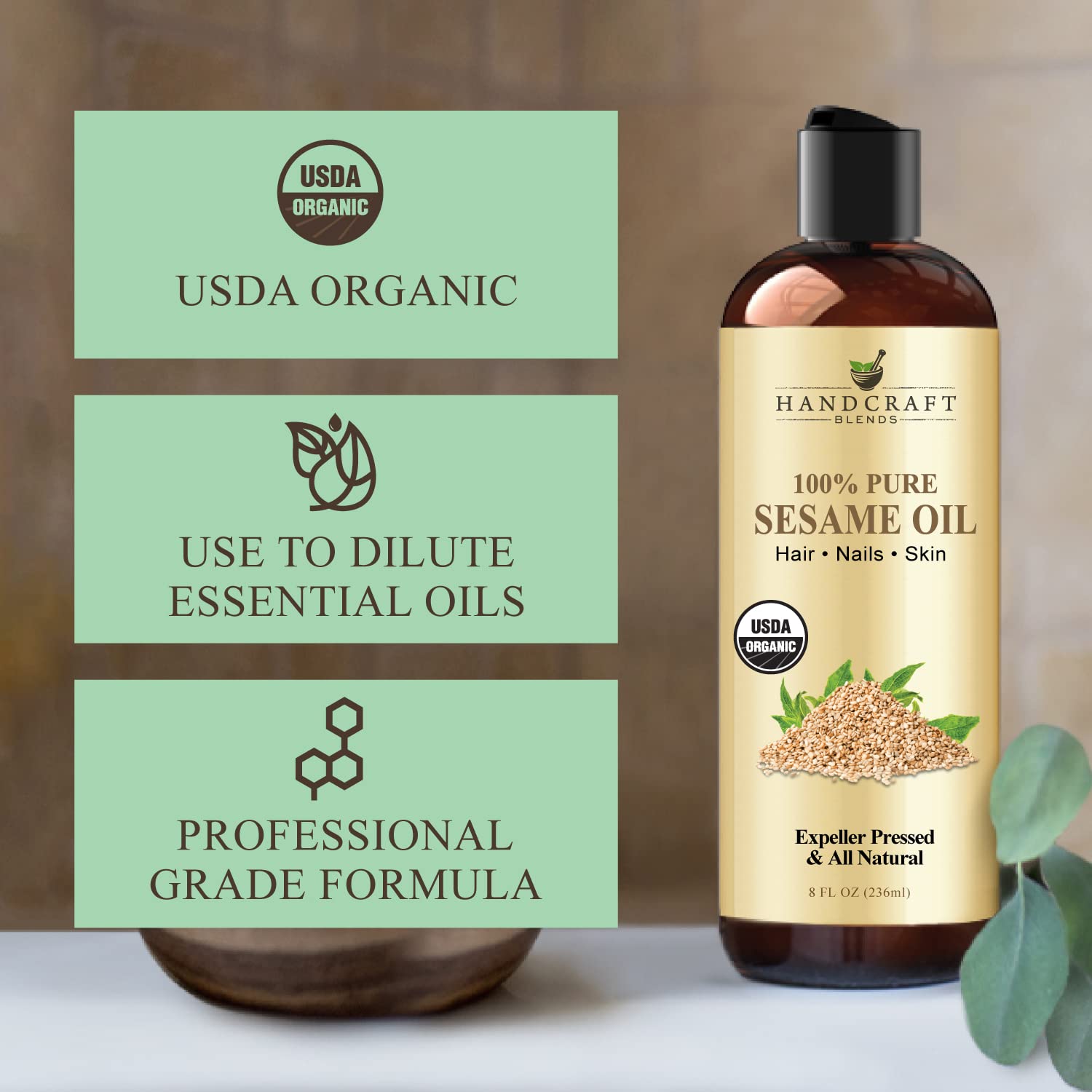 Handcraft Blends Organic Sesame Oil for Skin and Hair 8 oz - 100% Pure and Natural - Premium Handcraft Blends buy supplements canada