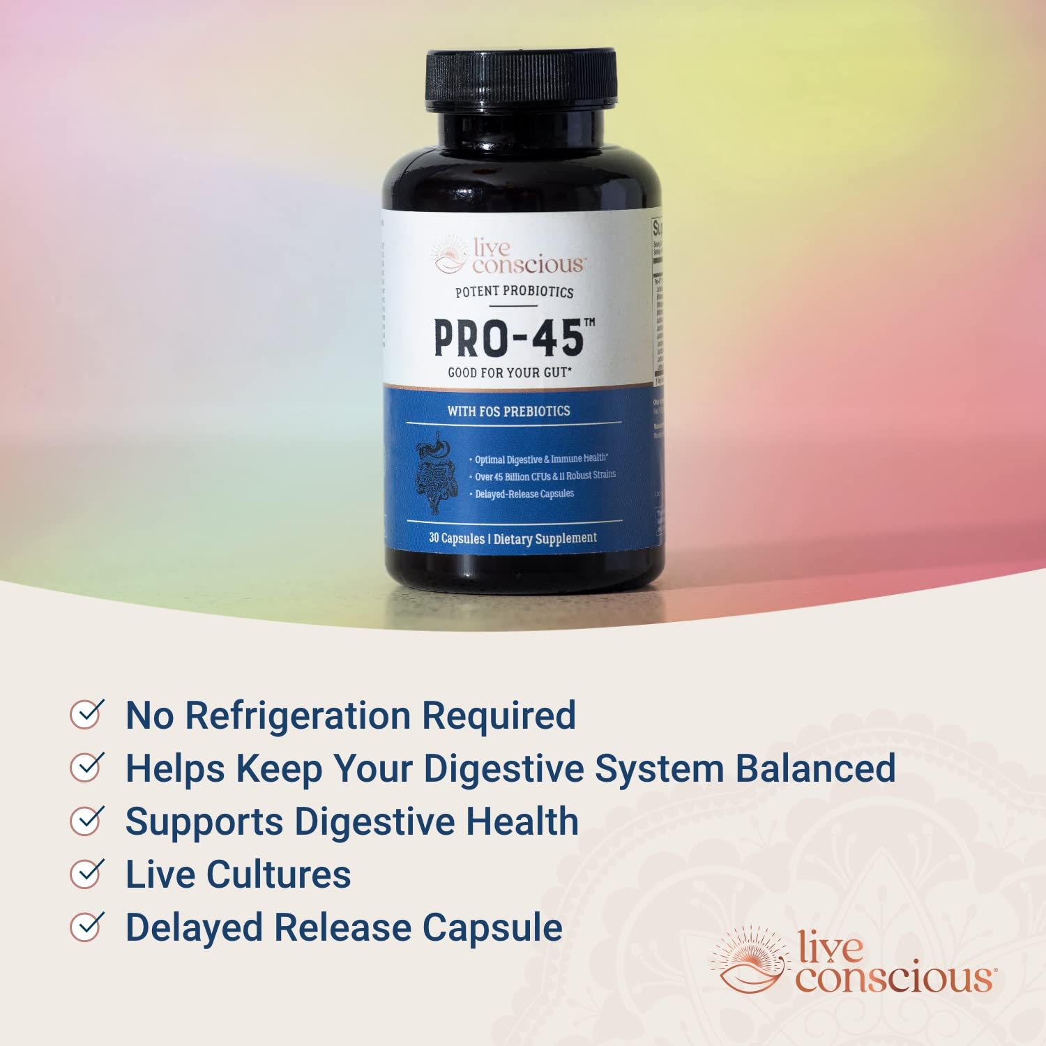 Live Conscious PRO45 Probiotics for Women & Men: Comprehensive Formula, 45 Billion CFU, 11 Strains, Dairy Free - w/Prebiotics and Probiotics Live Conscious buy supplements canada