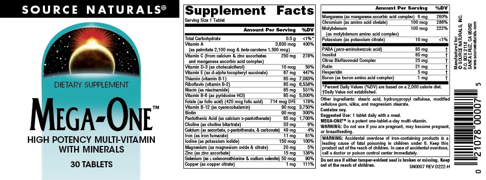 Source Naturals Mega-One Multi-Vitamin with Minerals* - 30 Tablets Source Naturals buy supplements canada
