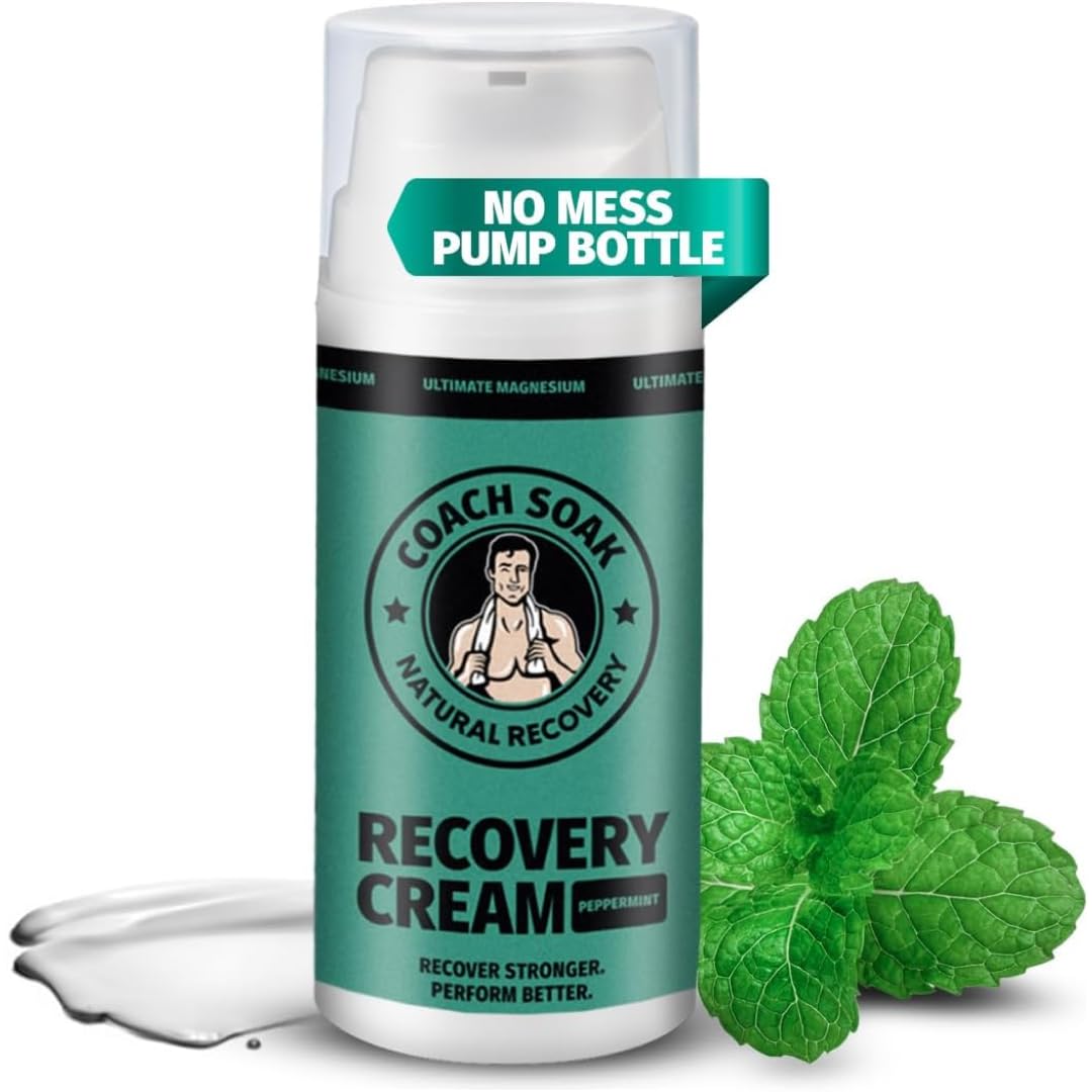 Coach Soak Magnesium Cream with MSM in Pump Bottle - Natural Recovery Cream with Magnesium Chloride & Menthol - Fast-Absorbing for Muscles & Joints, Cooling Menthol, 3.4oz Coach Soak buy supplements canada